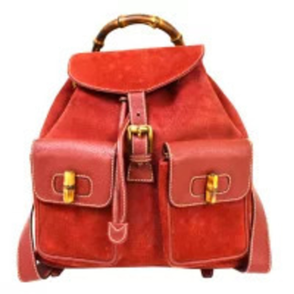 Gucci Bamboo Backpack Red Suede Leather Bag